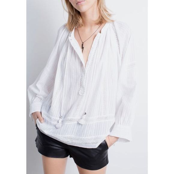 Zadig & Voltaire Trone Deluxe Lace Cotton Blouse Top sz M Boho Romantic - Picture 1 of 4